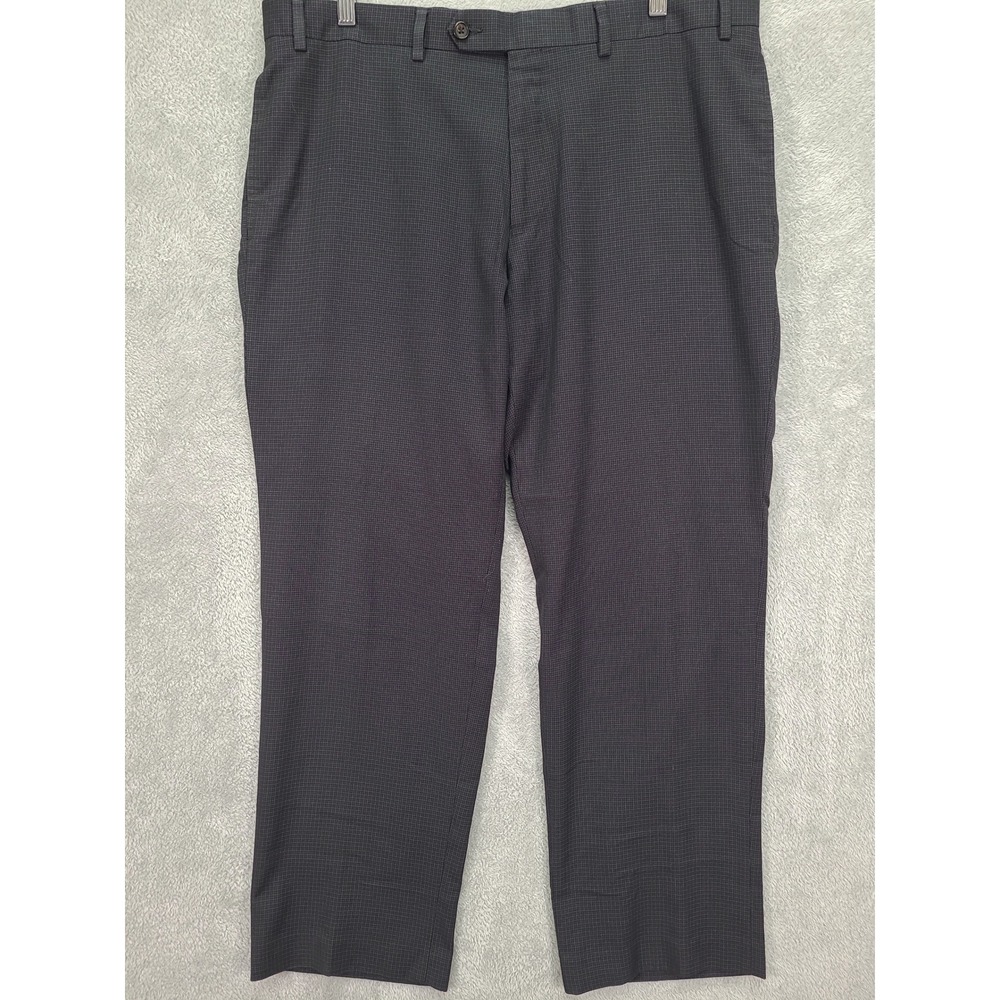 Ralph Lauren Mens Pants Charcoal Grey Plaid Flat Front Dress Trousers 38W 30L